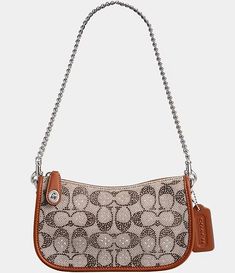 COACH The Coach Originals Swinger 20 In Crystal Signature Jacquard Shoulder Bag | Dillard's Coach Cashin 29, Small Coach Purse, Coach Clothes, Coach Outfits, Sparkly Bag, Handbags Coach, Vintage Coach Bag, Bling Bags