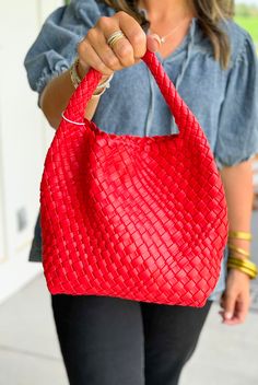 Give your handbag collection a stylish update with Shiraleah's Blythe Mini Hobo. This sophisticated bag is made from woven vegan leather and is the perfect size to carry all of your essentials. It even comes with a matching, removable top zip pouch to secure your smallest belongings. Pair with other items in Shiraleah's Blythe collection to complete your look! Cheap Red Pouch Hobo Bag, Red Rectangular Hobo Bag With Braided Handles, Red Hobo Shoulder Bag With Removable Pouch, Red Hobo Bag With Gold-tone Hardware, Red Rectangular Hobo Bag With Gold-tone Hardware, Travel Beauty Bag, Fabric Stain Remover, Fabric Stains, Sparkle Shoes