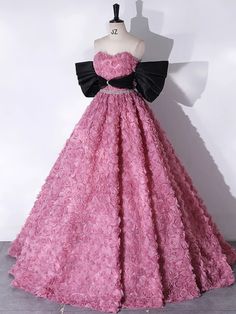 Pink Ball Gown With Sweep Train For Banquet, Elegant Ball Gown With Floral Applique, Pink Tulle Ball Gown With Sweep Train, Floral Embellished Ball Gown For Debutante Ball And Prom, Pink Sweep Train Gown For Prom Season, Floral Ball Gown For Debutante Ball And Prom Season, Pink Tulle Gown With Sweep Train, Pink Gown With Sweep Train For Prom, Pink Gown With Sweep Train For Prom Season