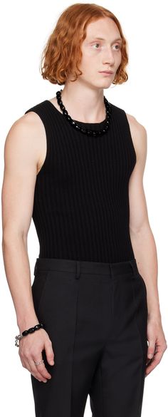 Rib knit cashmere tank top. Crewneck. Supplier color: Black Black Sleeveless Fine Knit Tank Top, Dries Van Noten, Rib Knit, Cashmere, Tank Top, Crew Neck, Tank Tops, Luxury Fashion, Van