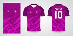 purple soccer jersey with number 10 on the front and back side, all in different colors