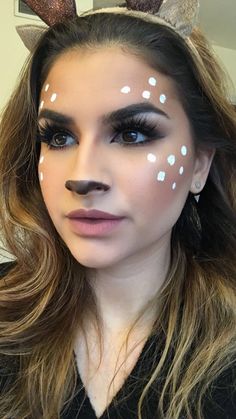 Deer Halloween Makeup, Deer Makeup Tutorial, Reindeer Makeup, Deer Halloween Costumes, Carnaval Make-up, Christmas Party Makeup, Holiday Party Makeup, Deer Makeup, Reindeer Costume