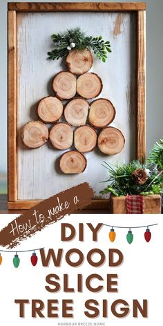 this diy wood slice tree sign is so easy to make and it's perfect for the holidays