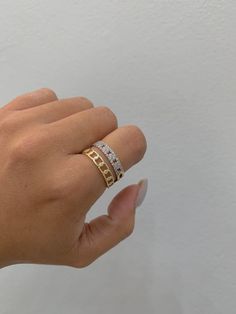 Double chain style ring with cubic zirconias, in 14k gold, size 7 but we can make it to the custom you need, you can use it daily or on special occasions, it will not change color it will not stain your skin, you can even bath or swim using this piece, send a message if you have a question,nitem sold by piece, weigh undetermined. Double Chain, Need You, Chain Styles, Rings Statement, Your Skin, Statement Rings, Color Change, Jewelry Rings, Stain