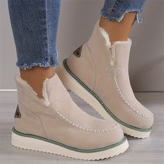 Category:Boots; Upper Materials:Faux Suede; Season:Winter; Heel Type:Platform; Gender:Women's; Toe Shape:Round Toe; Style:Comfort,Casual; Heel Height(inch):1-2; Outsole Materials:Rubber; Occasion:Daily; Closure Type:Loafer; Pattern:Solid Color; Listing Date:08/25/2023; 2023 Trends:Booties Ankle Boots,Plus Size,Snow Boots Narrow Boots, Winter Heels, Orthopedic Shoes, Winter Ankle Boots, Warm Shoes, Shoes Boots Ankle, Winter Socks, Slip On Boots, Snow Boots Women