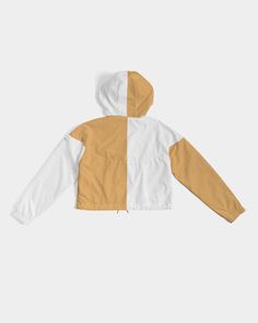 White Hooded Outerwear With Contrast Color, White Windbreaker With Contrast Color For Fall, White Long Sleeve Windbreaker With Contrast Color, White Hooded Windbreaker With Contrast Color, White Contrast Color Windbreaker For Fall, White Cotton Outerwear With Patchwork, Sporty White Outerwear With Patchwork, White Long Sleeve Windbreaker With Patchwork, White Long Sleeve Patchwork Windbreaker