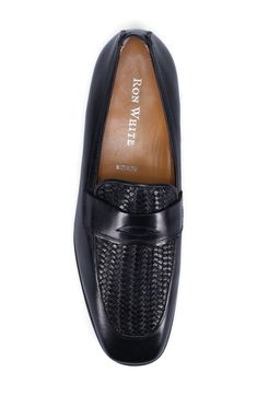 A basket-weave tongue lends sophisticated texture to a buttery leather loafer boasting plush PORON® cushioning. Water-resistant Multilayered, PORON-cushioned footbed with arch support Leather upper and lining/leather and rubber sole Made in Italy Classic Loafers With Woven Sole And Almond Toe, Classic Business Loafers With Woven Sole, Classic Formal Moccasins With Woven Sole, Classic Slip-on Loafers With Woven Sole, Formal Slip-on Loafers With Woven Sole, Business Loafers With Woven Leather And Round Toe, Classic Woven Leather Loafers, Formal Loafers With Woven Sole And Almond Toe, Business Woven Leather Loafers With Round Toe