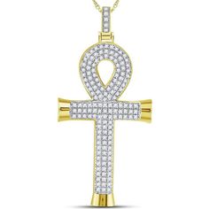 Indulge in the sophistication of opulent beauty with this stunning 10K Yellow Gold Ankh Cross Charm Pendant, a timeless piece that speaks volumes of elegance and cultural significance. This luxurious pendant, meticulously crafted in rich 10K yellow gold, exudes a radiant glow that perfectly complements the brilliance of its prong-set diamonds. The Ankh, an ancient Egyptian symbol of life and immortality, is reimagined here with contemporary flair, making it not only a piece of jewelry but a symb Ancient Egyptian Symbols, Ankh Cross, Egyptian Symbols, Life Symbol, Gold Cross, Cross Charms, Delicate Necklace, Diamond Stone, Everyday Jewelry