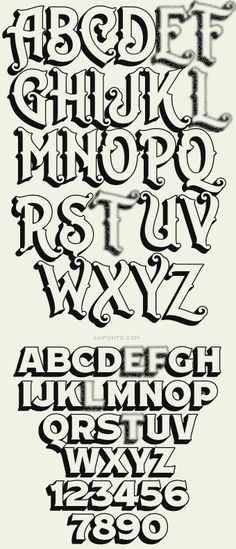 the upper and lower case of an old fashioned alphabet, with letters in black ink