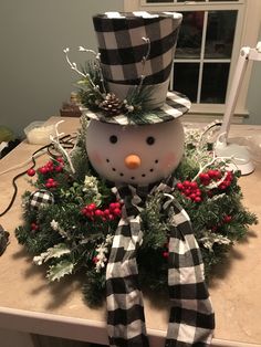 a snowman is sitting on top of a counter