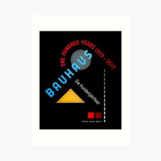 the famous movie poster for bauh's art print on black paper with red, yellow and blue lettering