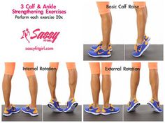 there are four pictures of the legs and feet of a woman with different exercises on them