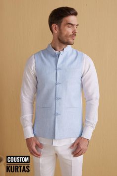 WELCOME TO MY SHOP COUSTOMKURTAS... Light Blue Nehru Jacket | Sleeveless Nehru Jacket | Men Waistcoat | Indian Ethnic Nehru Jacket | Pakistani Waistcoat | Stylish Vest & Coat THANKS FOR VISITING... Men Waistcoat, Nehru Jacket, Nehru Jackets, Vest Coat, Herringbone, Favorite Outfit, Mens Jackets, Light Blue, Bathing Beauties