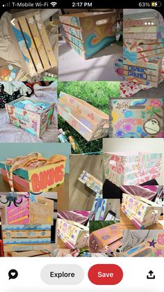 the collage shows different images of boxes and other items on display in an instagram