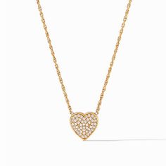 Luxury Minimalist Wedding Spring Authentic Julie Vos Pav Heart Necklace -Wear This Beautiful Elegant Cz Pave Heart Necklace As Symbol Of Style, Grace, & Meaningful Connection Or Give It To Someone As Symbol Of Your Eternal Love -Beautiful Stationary Heart Pendant Encrusted W/Sparkling Brilliant Cut Pav Czs W/Brushed/Scored Detail On Sides, Elegant Rope Style Chain, Wear Day Or Night, As Bride, To Wedding, Holiday Party, Layer, Must Have For Any Jewelry Box, Necklace Is So Beautiful & Sparkling I Valentine's Day Yellow Gold Heart Cut Necklace, Yellow Gold Heart Pendant Necklace For Valentine's Day, Classic Pendant Necklace, Gold Heart-shaped Chain Necklace For Valentine's Day, Bamboo Necklace, Valentine's Day Yellow Gold Heart-cut Necklace, Pave Heart Necklace, Valentine's Day Gold-tone Heart Pendant Necklace, Blue Statement Necklace