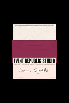 an event republic studio brochure is shown in black and red colors