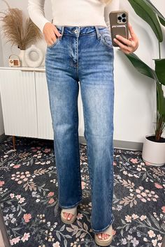 1 / Dark Chanelle Super Stretch Mid Rise Straight Jeans - Madison and Mallory Mid Rise Straight Jeans, Special A, Women Clothing Boutique, Clothing Boutique, Straight Jeans, Boutique Clothing, Stretch Fabric, Must Haves, Mid Rise