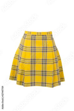 Stock Image: Plaid skirt isolated on white background. Yellow tartan wool short skirt cut out on white. White Stock, Plaid Skirt, Casual Attire, Plaid Skirts, Short Skirt, Skater Skirt, Tartan, White Background, Cut Out