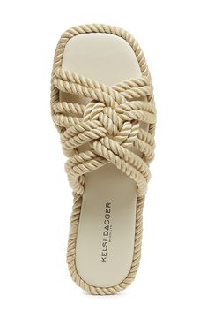 Braided rope straps artfully intertwine with one another, lending artisanal finesse to a nautical-inspired slide sandal with a water-resistant finish. 1/2" platform Water-resistant Textile upper/synthetic lining and sole Imported Jamaica Wedding, Rope Sandals, Braided Sandals, Sandals Outfit, Braided Rope, Platform Slides, Only Shoes, Slide Sandals, Brooklyn