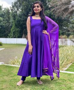 Plain Suit Designs Indian, Purple Churidar, Indian Frocks, Plain Suit, Simple Kurta, Churidar Neck, Sharara Designs, Long Gown Design, Simple Gowns