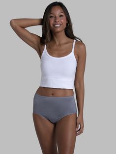 These Fruit of the Loom® Microfiber Brief is designed with comfort in mind! The smooth and sleek microfiber fabric feels soft against your skin and fits smoothly under your clothing. They’re perfect for your everyday needs or any special occasion! With an enhanced, plush elastic, the waistband keeps you comfortable all day long and is guaranteed to stay ravel free wash after wash. As always, Fruit of the Loom® panties are tag free and made with a 100% cotton liner for extra softness. The classic Supportive Bottoms With Built-in Bra For Yoga, Supportive Yoga Bottoms With Built-in Bra, Full Coverage Workout Bottoms, Stretch Camisole Bottoms With Built-in Bra, Supportive Full Coverage Yoga Bottoms, Basic Seamless Supportive Bottoms, White Stretch Shapewear For Loungewear, Soft Touch Full Coverage Bottoms For Loungewear, Soft Touch Loungewear Bottoms