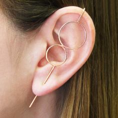 Rose Gold Plated Silver Double Circle Ear Climbers Gold Ear Crawlers, Single Piercing, Gold Ear Climbers, Ear Pins, Ear Climbers, Climber Earrings, Cartilage Earrings, Wire Earrings, Single Earring