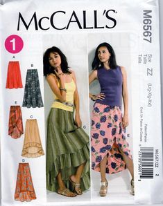 two women's skirts and one woman's top sewing pattern from the misses