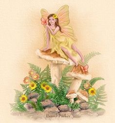 a fairy sitting on top of a mushroom