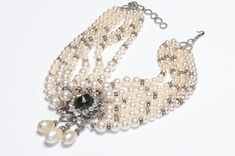 Christian Dior Couture 1950's Roger Jean-Pierre Pearl Crystal Choker Necklace . Vintage Formal Jewelry Choker, Vintage Formal Choker Jewelry, Vintage Choker For Formal Occasions, Elegant Formal Bridal Choker Necklace, Classic Evening Choker Necklace, Classic Evening Choker Necklaces, Classic Choker Necklace For Evening, Vintage Pearl Choker Necklace, Vintage Pearl Choker Necklace For Formal Occasions