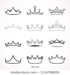 a set of nine hand drawn crowns