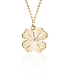 Marge Four Leaf Clover Pendant- Diamond – Anna P. Jay Luxury Yellow Gold Necklace For Good Luck, Yellow Gold Good Luck Pendant Necklace, Gold Flower Pendant Necklace For Good Luck, Elegant Good Luck Pendant Necklaces, Yellow Gold Pendant Necklace For Good Luck, Elegant Good Luck Pendant Jewelry, Luxury Good Luck Pendant Necklace, Diamond Necklace With Large Pendant As Gift, Yellow Gold Sterling Silver Diamond Necklace With Flower Pendant