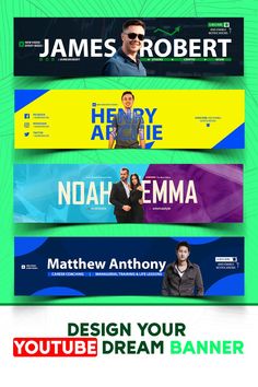 four banners with different colors and font on the front, one for each person to use