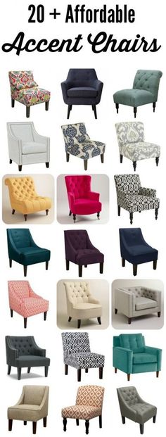 different types of couches and chairs with the words 20 + offable accent chairs