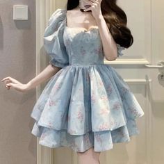 TAVIMART - Printing Puffy Sleeve Dress for Summer Puffy Sleeve Dress, Puffy Dresses, Fashion Sketches Dresses, Pretty Prom Dresses, Bubble Sleeve, Womens Floral Dress, Puffed Sleeves Dress, Fancy Dresses, Stunning Dresses