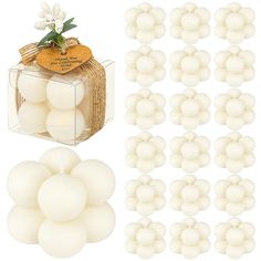 a package of white candles and some decorations