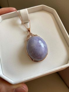 🌈 Oval Egg Shape Jadeite Jade Pendant with 925 Silver Plate and Necklace, Light Lavender 🌷 Untreated Natural Jadeite/ Grade A Jade/ Certified 🌷 Jade from Myanmar/ Burma 🌷 100% handmade carving 🌷 Dimensions : ~ 29.7 x 24.6 x 14 mm 🌷 Color : Light Lavender 🌷 Free standard shipping from Hong Kong with tracking included 🌷 Take approximately 7-21 days to arrive worldwide ❤️ In Chinese Culture: Young people wear jade pendant will have a prosperous life, attracts good luck and friendship Old pe Luxury Lavender Jewelry As A Gift, High Luster Oval Gemstones For Gifts, Round High Luster Gemstones For Gifts, Luxury High Luster Gemstones For Gift, Lavender Green, Light Lavender, Jade Bangle, Gemstones Jewelry, Jade Stone