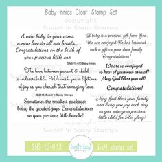 the baby minutes clear stamp set is shown in black and white with green trimmings