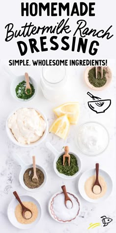 the ingredients for homemade buttermilk dressing in small bowls