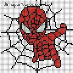 a cross stitch pattern with an image of a cartoon character in red and black colors