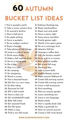 an autumn bucket list with the words,'60 autumn bucket list ideas'on it