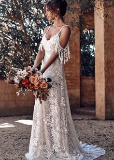 Boho Wedding Dress In white | Boho Wedding Dress | Private Label Style Backless Bridal Gowns, Lace Beach Wedding Dress, Grace Loves Lace, Country Wedding Dresses, Backless Wedding, Bohemian Wedding Dress, Bohemian Wedding Dresses, A Wedding Dress, Backless Wedding Dress