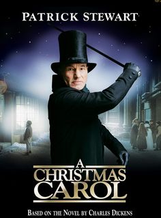 a christmas carol movie poster with a man in top hat holding a cane and looking at the camera