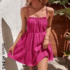 New In Bag Pink Solid Color Mini Dress For Day Out, Pink Solid Color Mini Dress For Vacation, Chic Sundress For Spring Outing, Vacation Maxi Dress, Orange Floral Dress, White Bodycon, Lantern Sleeve Dress, Black Slip Dress, Shein Dress