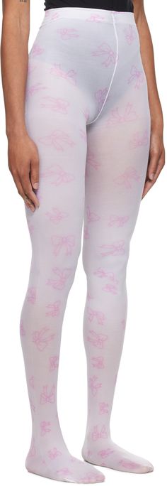 Stretch nylon jersey tights in pink. · Graphic pattern printed throughout · Elasticized waistband · Reinforced toes Supplier color: Pink Pink Stretch Footless Legwear, Fitted Pink Footless Tights, Fitted Footless Pink Tights, Pink Tight Footless Legwear, Pink Footless Tights, Pink Stretch Footless Hosiery, Stretch Pink Legwear For Spring, Pink Stretch Legwear For Spring, Pink Footless Leggings For Spring