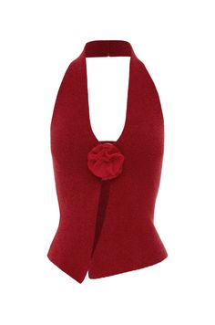 With Jean - Rose Top | Red Halter Neck Vest, Halter Neck Tops, Supernatural Dr, Kerrygold Butter, Neck Flower, Halter Vest, Neon Dresses, Fun Clothes, Red Vest