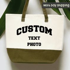 Custom Photo Tote Bag, Custom Text Bag Personalised Gift for Friend, Wholesale Tote Bag, Personalised Text Logo, Your Photo Here, Custom Logo How to Place an Order? 1)Pick Color of the Tote Bag 2)Pick Printing option (Non Print is plain bag - no design on it) 2 Color bags comes with Zipper Only. Plain Colors are without zipper. ------------- We'll ship your custom-designed tote bag within 1 to 3 days of receiving your order, straight from our shop in Houston.  Processing is 1-3 days. After we make your order ready to ship, depending on your location it takes around 2-5 days to be delivered via Standard Shipping. If you are in hurry then we suggest you to consider upgrading your shipping to Priority. For further information please keep in touch with us through ETSY message panel. Tote Bag Custom, Personalised Gifts For Friends, Photo Bag, Text On Photo, Text Logo, Gift For Friend, Personalize Bag, Custom Bags, Custom Logo