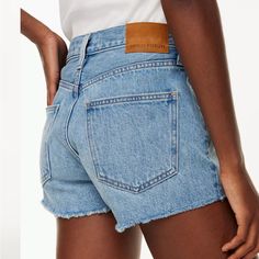 Nwt Denim Forum Shorts From Aritzia. Button Fly. Straight Leg Cotton Shorts With Button Closure, Cotton Straight Leg Shorts With Button Closure, High Rise Cotton Jean Shorts With Button Closure, Relaxed Fit Cotton Jean Shorts With Button Closure, Casual Button Closure Cutoff Jean Shorts, Short Denim Jeans With Button Closure, Blue Recycled Denim Bottoms With Button Closure, Summer Recycled Denim Bottoms With Belt Loops, Everyday Denim Shorts With Frayed Hem