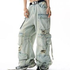 【H GANG X】Multiple pocket dull colored denim pants HX0029 – HI-LANDER Luxury Denim Blue Cargo Jeans With Belt Loops, Denim Cargo Pants, Denim Cargo, Denim Details, Small Details, Cargo Jeans, Colored Denim, Dream Clothes, Muted Colors