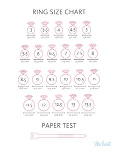 the ring size chart is shown with numbers and measurements for each diamond in this diagram