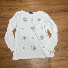 White Snowflake Long Sleeve Shirt. Brand New. Snowflake Shirt, Red Turtleneck, Turtleneck Shirt, Stretchy Tops, White Snowflake, Karen Scott, Lightweight Tops, Casual Tops For Women, Long Sleeve Knit Tops